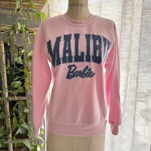 Pink Malibu Barbie Sweatshirt Blue Denim Logo Women’s Size S Oversized